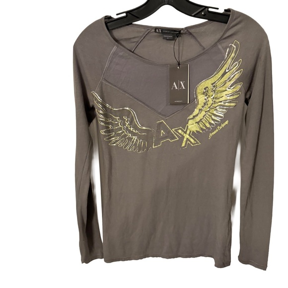 Armani Exchange Women’s Long Sleeve Top With Wing Design Taupe Sz S NWT & COA - Picture 1 of 15
